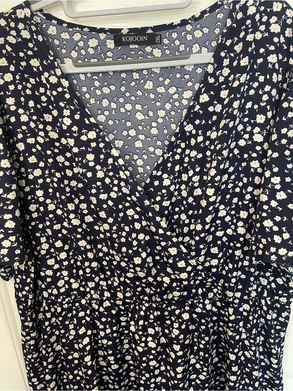 Plus Size Navy Blue Printed Maxi Dress with V-Neck - Picture 4 of 7